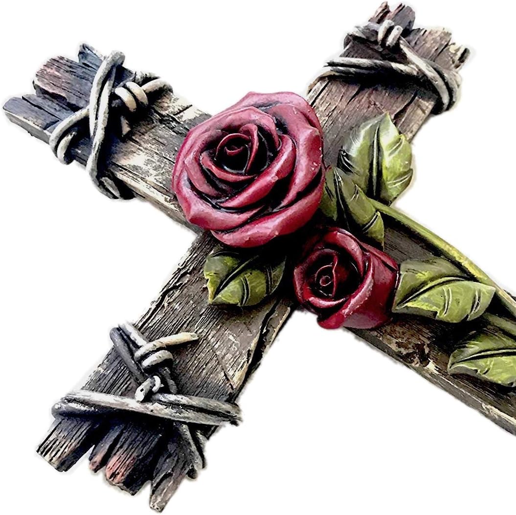 Polly House 10 Inch Rose Wall Cross with Wood Look