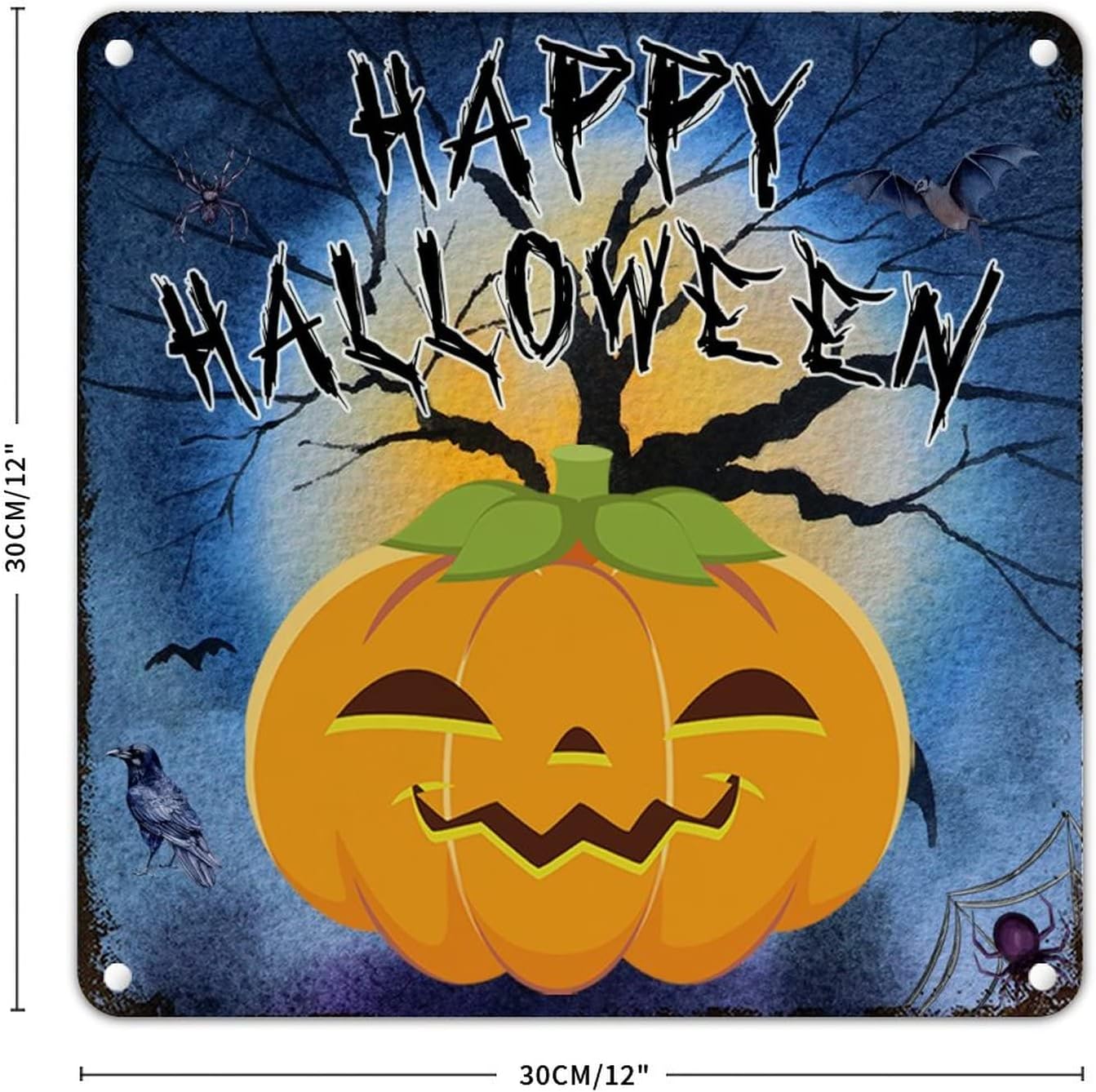 Happy Halloween Pumpkin Bat Metal Wall Decor 12x12in
