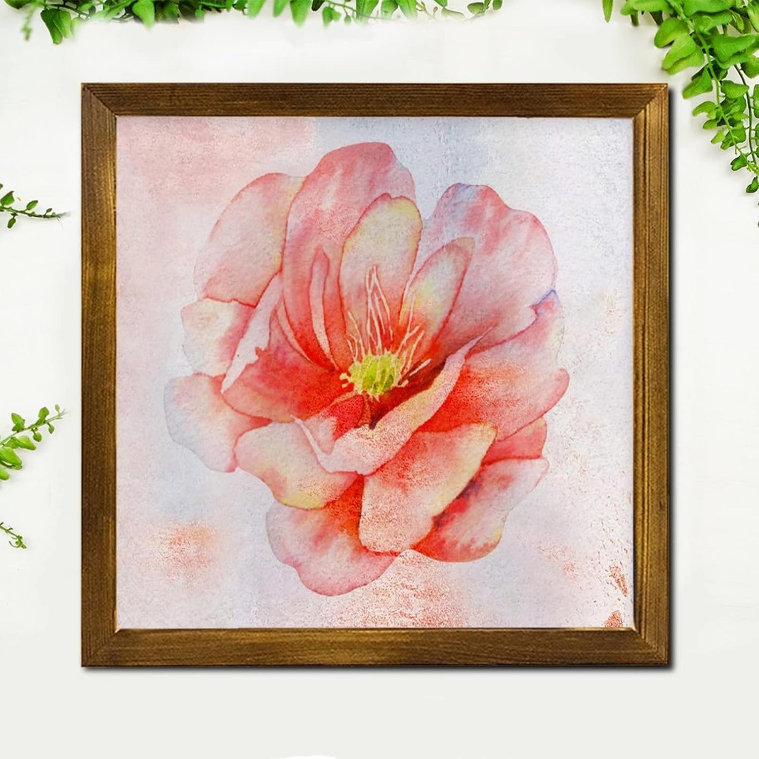 Retro Orange Hibiscus Flower Framed Wooden Sign 12x12 inch