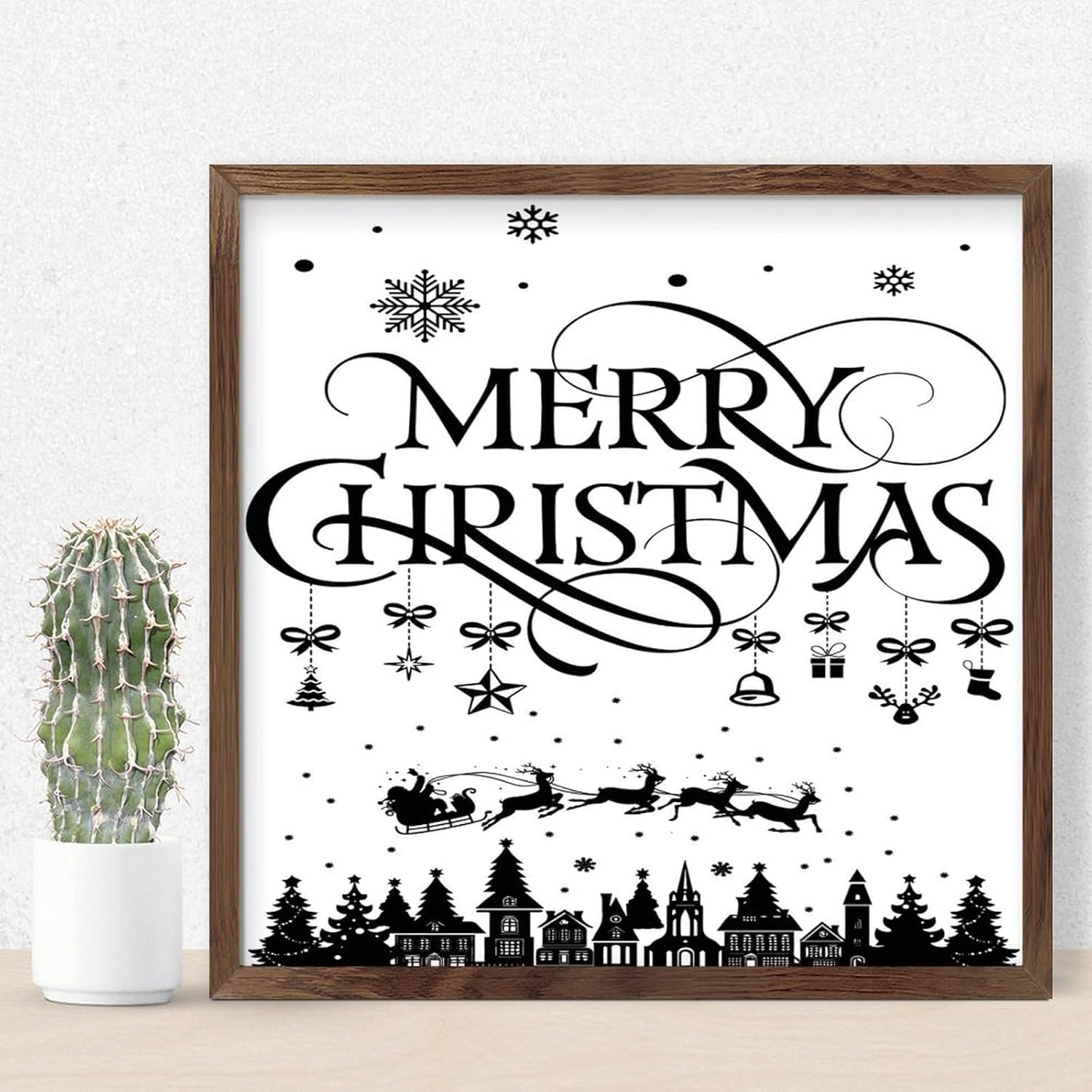 Wood Framed Wall Decor Sign 12x12in Christmas Farmhouse Art