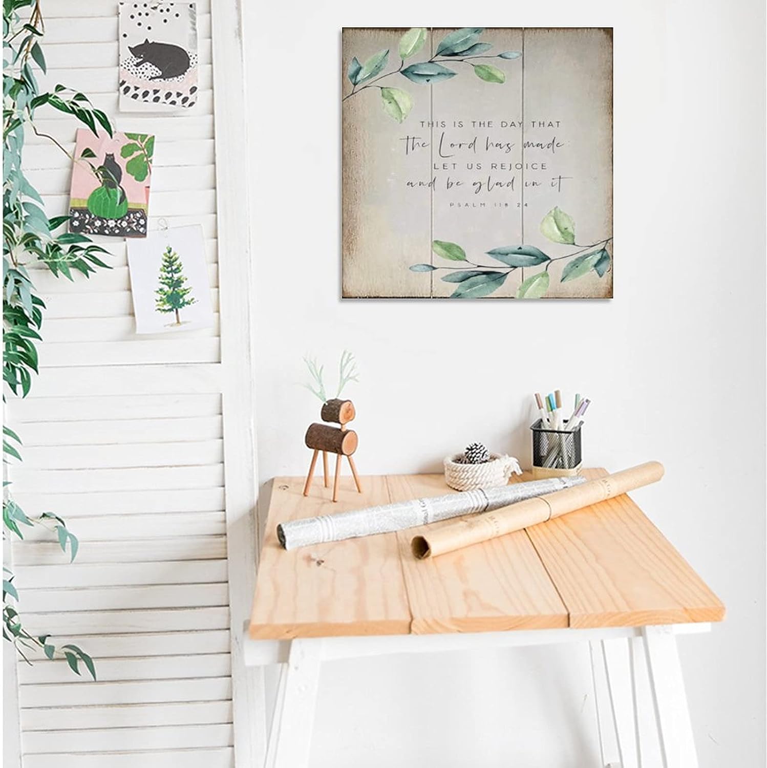 Rustic Wood Bible Verse Sign 16x16inch Modern Farmhouse Wall Decor