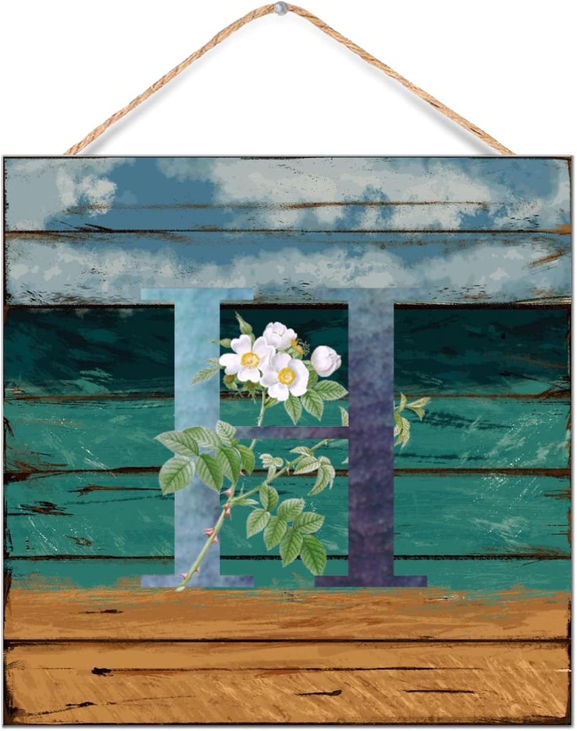 Initial Letter H Blue Green Monogram Wall Sign