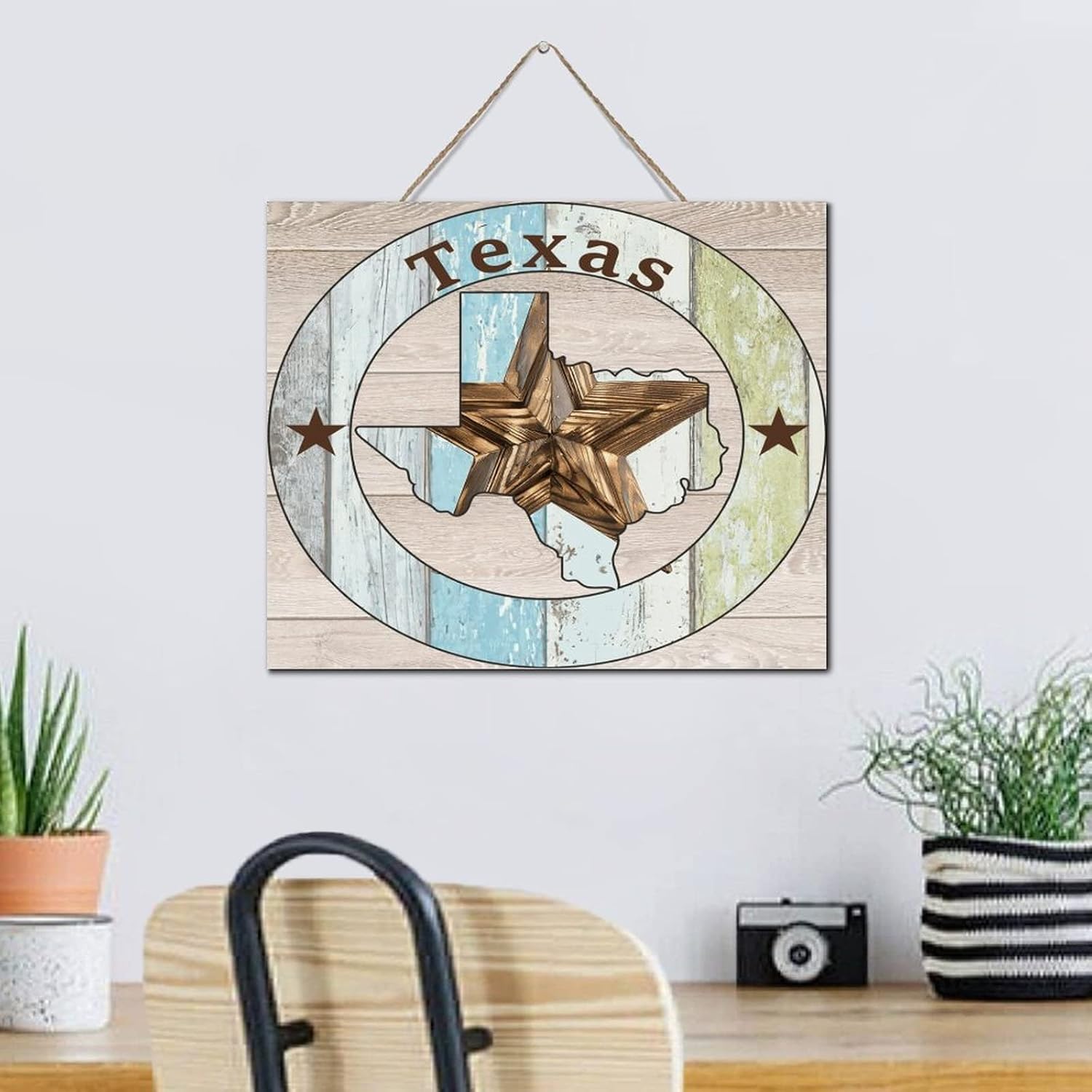 Autravelco Texas Lone Star Wood Wall Sign 10x12 Inch 1