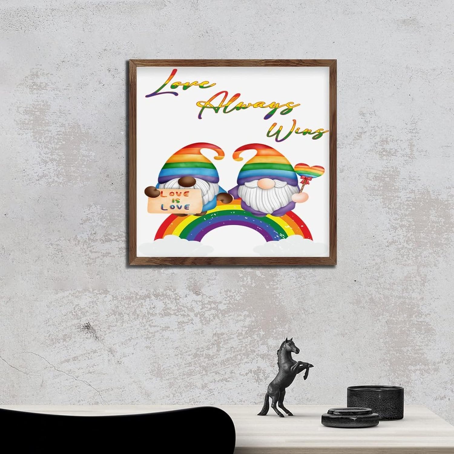 Personalized Framed Wood Sign LGBTQ Love Always Wins Wall Art
