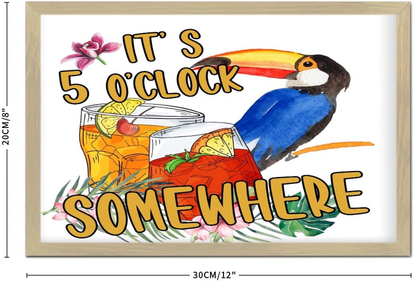 Its Five Oclock Somewhere Wood Framed Wall Decor Sign 8x12in