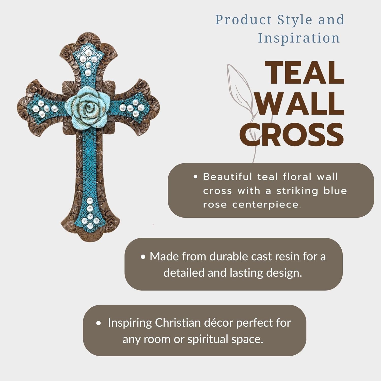 BestGiftEver Decorative Blue Wall Cross with Floral Center