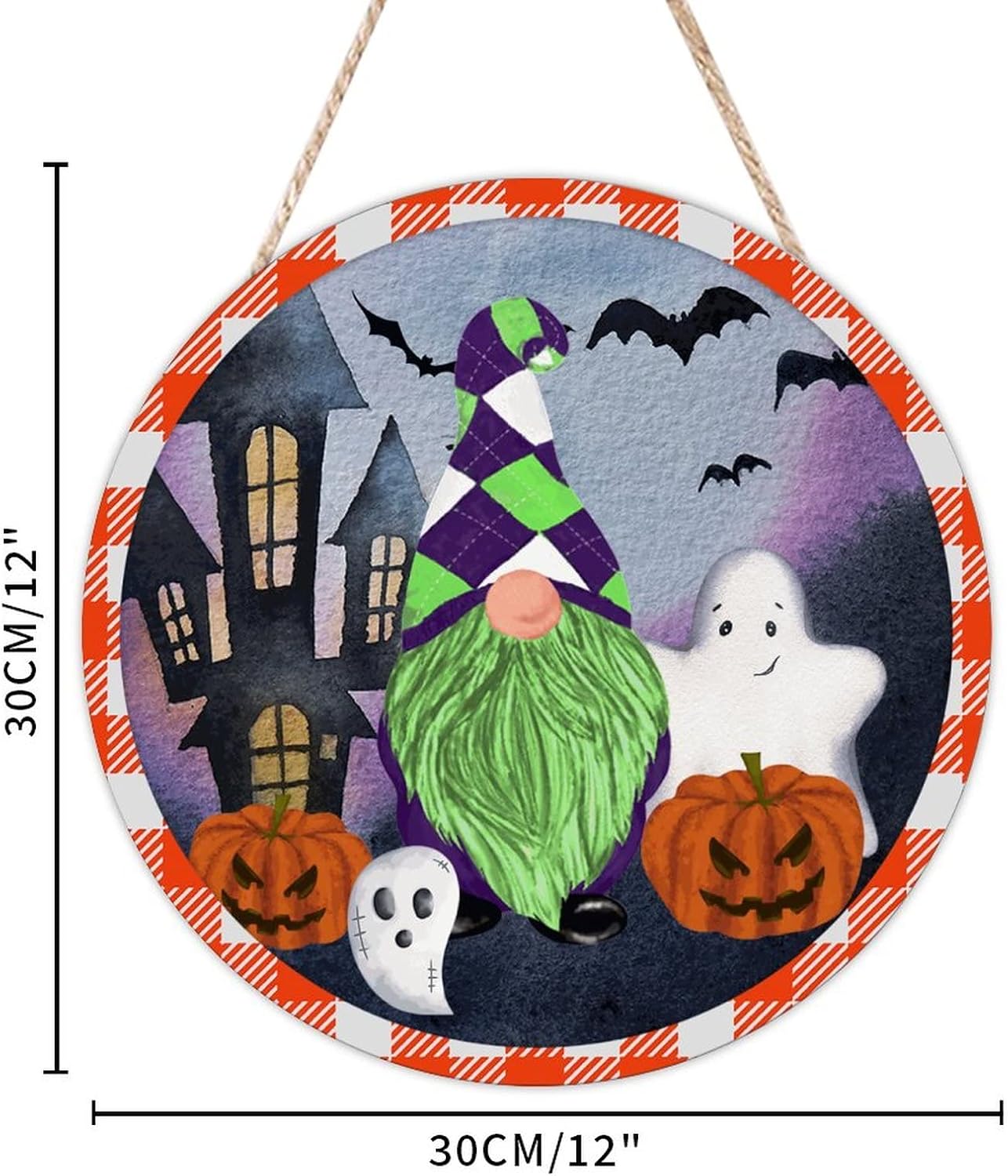 Halloween Gnome Wood Door Sign 12x12