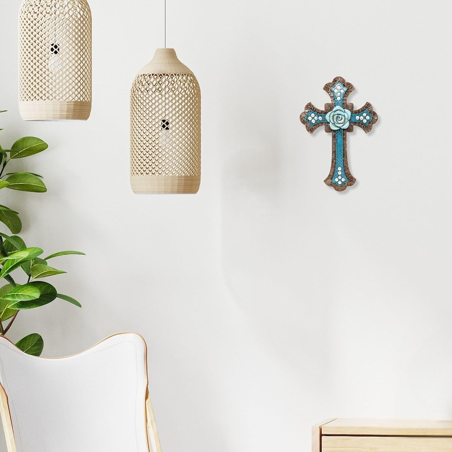 BestGiftEver Decorative Blue Wall Cross with Floral Center