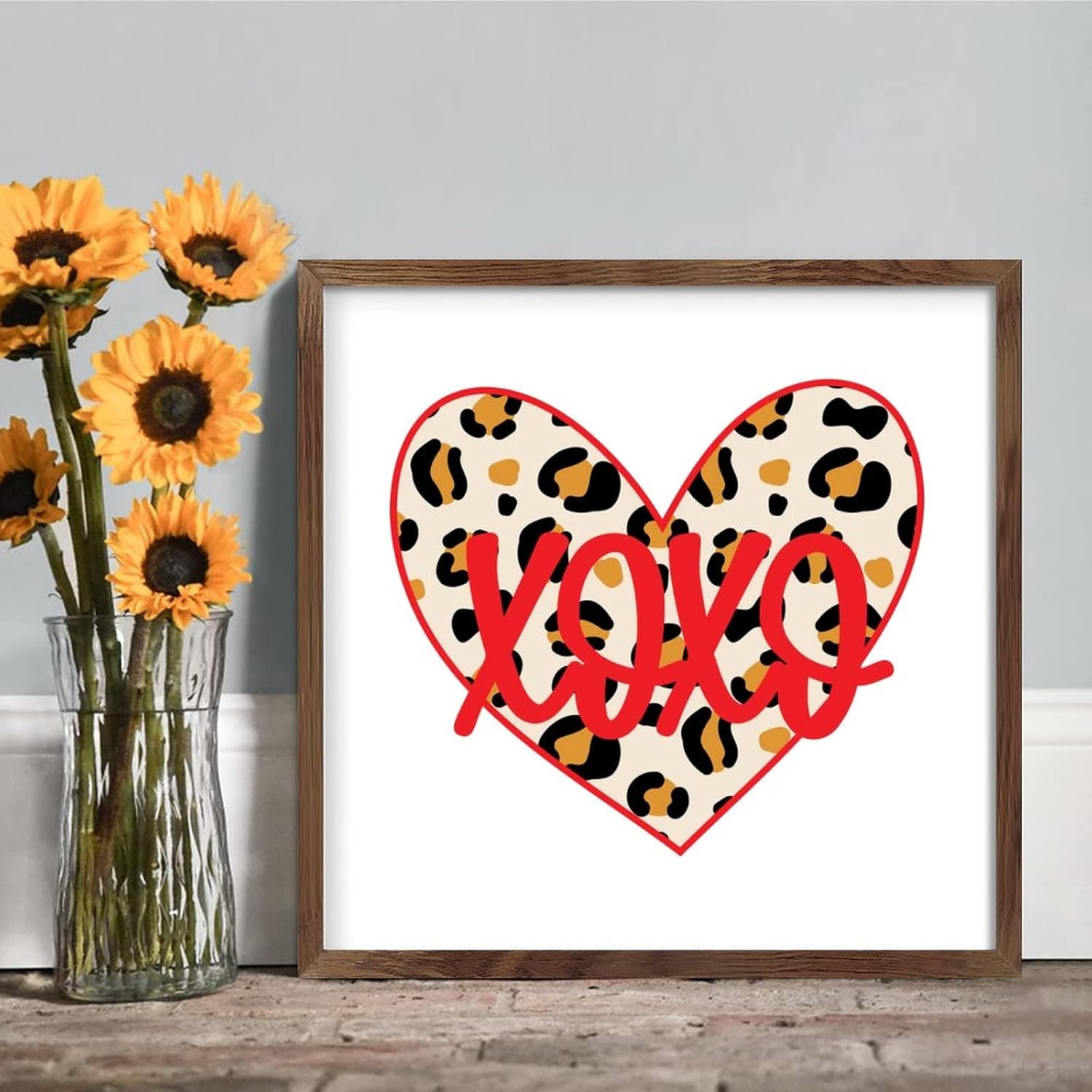 XOXO Leopard Heart Farmhouse Wood Sign 12x12