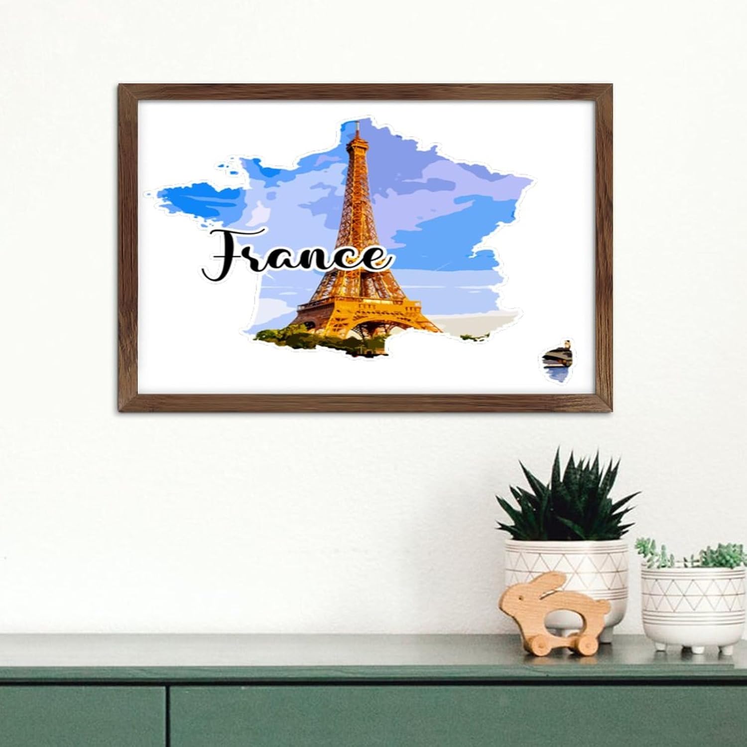 France Framed Wood Sign Plaque Wall Art Decor