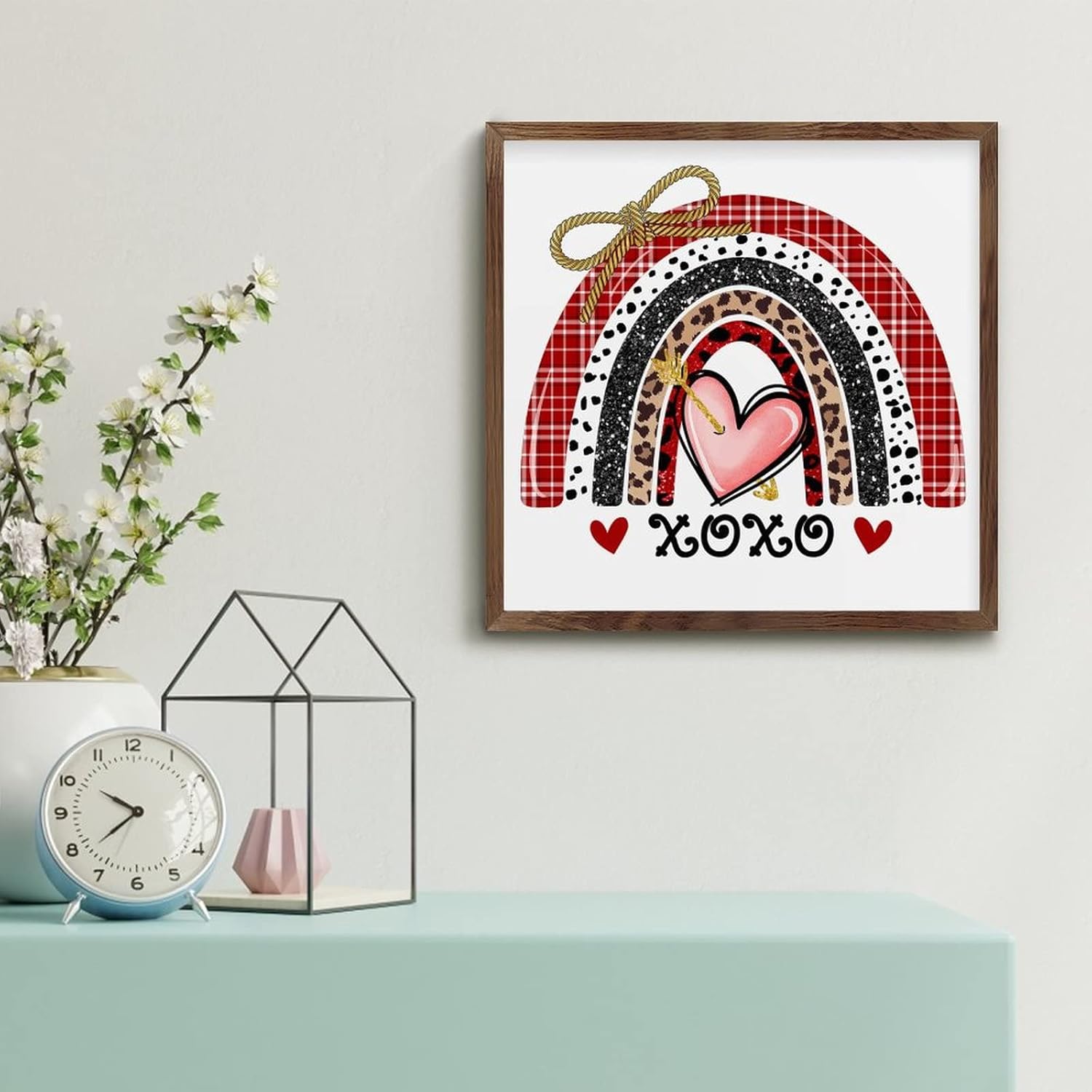 Romantic Heart Rainbow XOXO Wood Framed Wall Sign