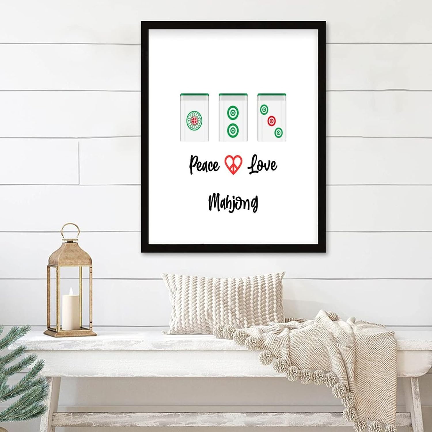 Mahjong Framed Wood Sign Peace Love Wall Decor