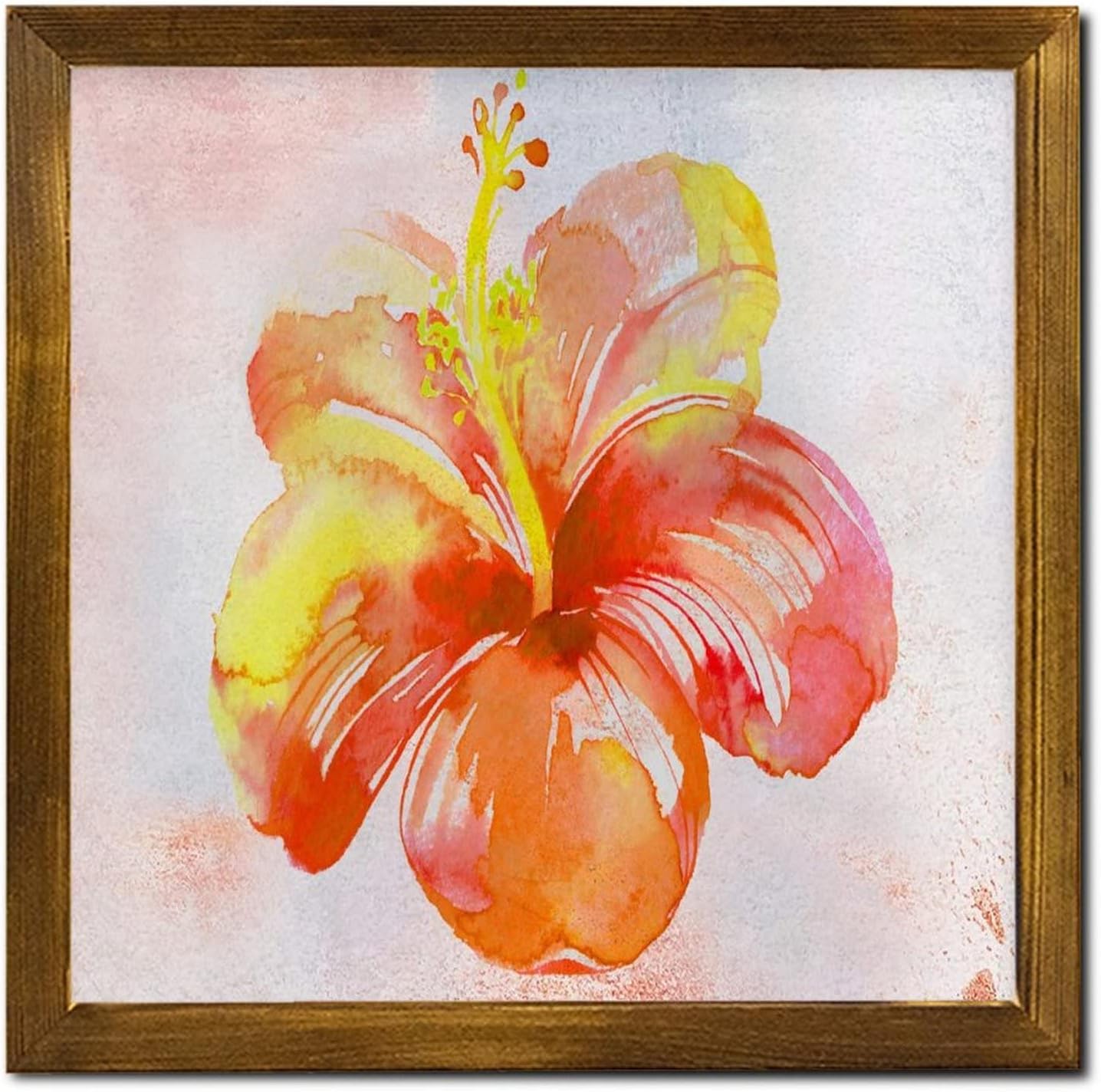 Retro Orange Hibiscus Flower Wood Wall Sign 1