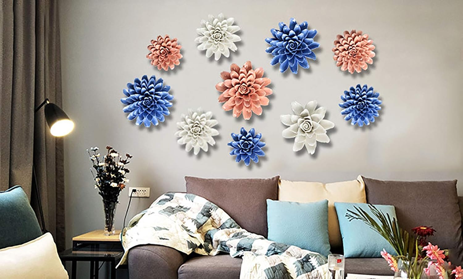 Peony Ceramic Flower Wall Decor Blue 3D