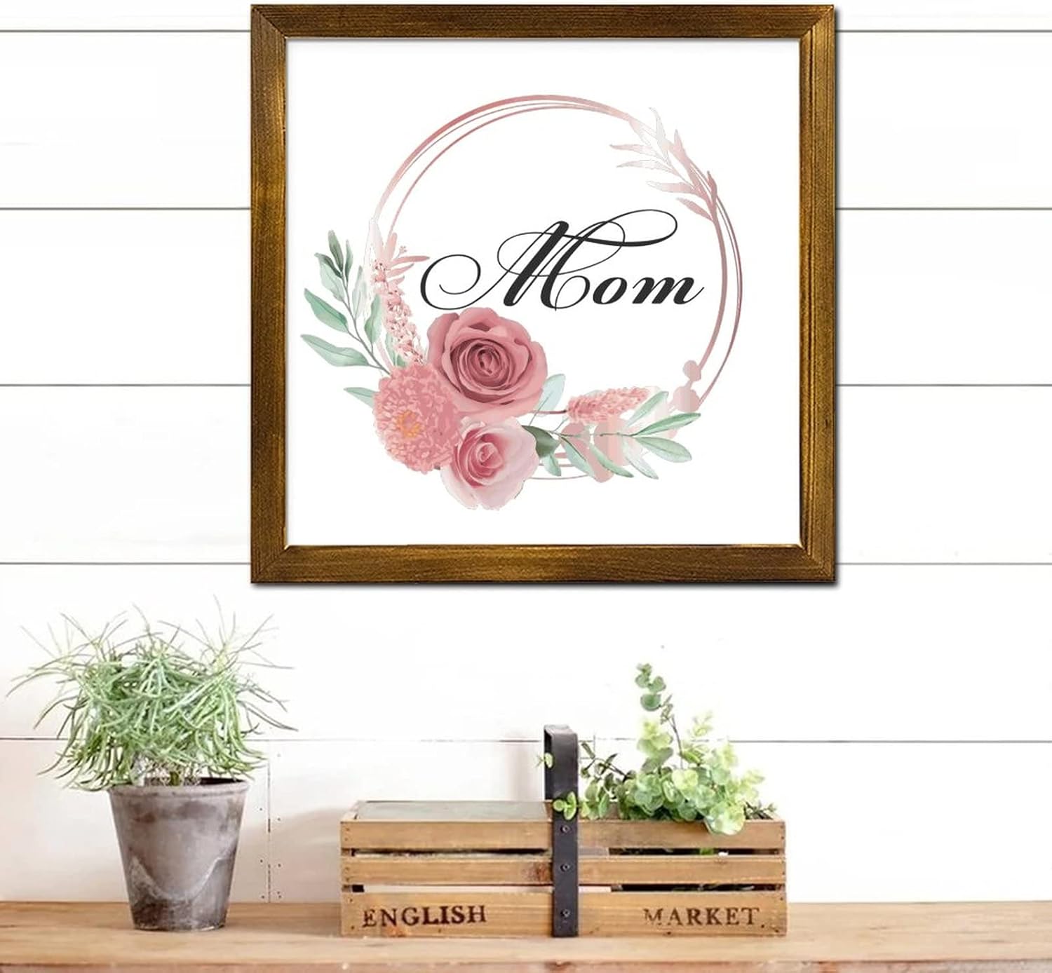 Mothers Day Wood Frame Sign with Floral Wreath