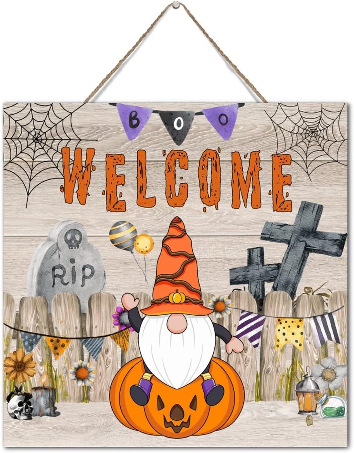 Autravelco Halloween Spooky Boo Wall Sign 12x12 Inch Wood Plaque with Sayings