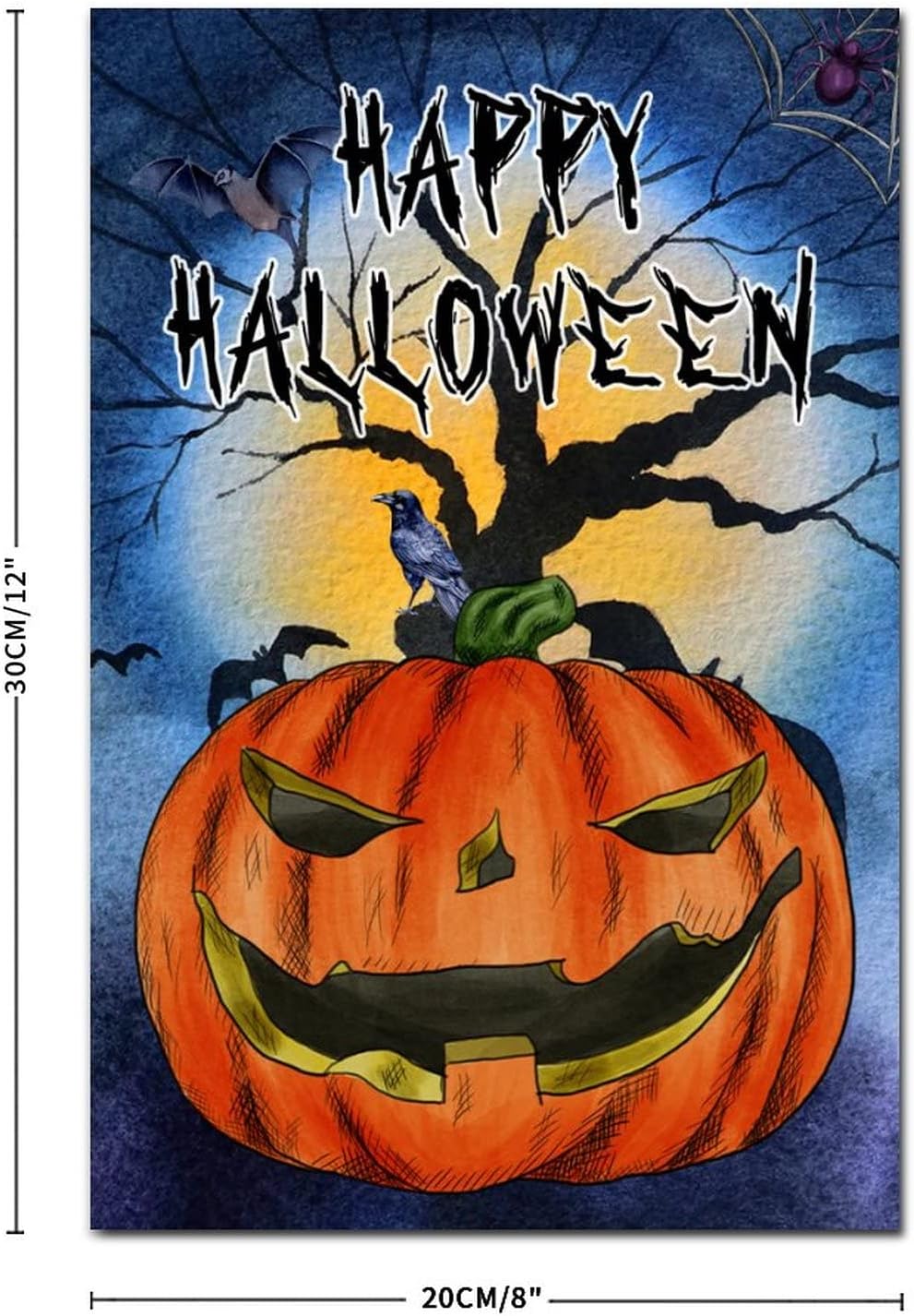 Scary Pumpkin Crow Wood Door Sign 12x8in 1