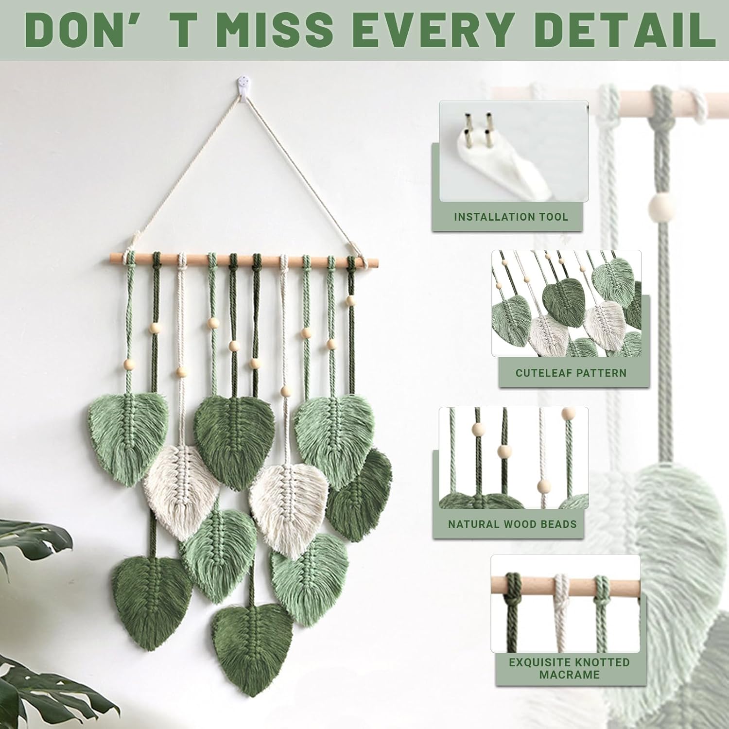 Macrame Leaf Wall Hanging Boho Wall Decor for Home