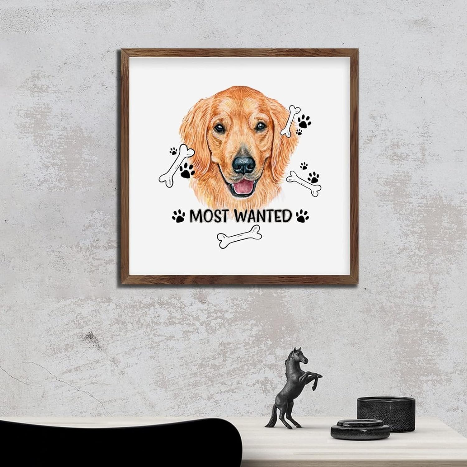 Pet Dog Sign Framed Wood Decor Wall Art 12x12in