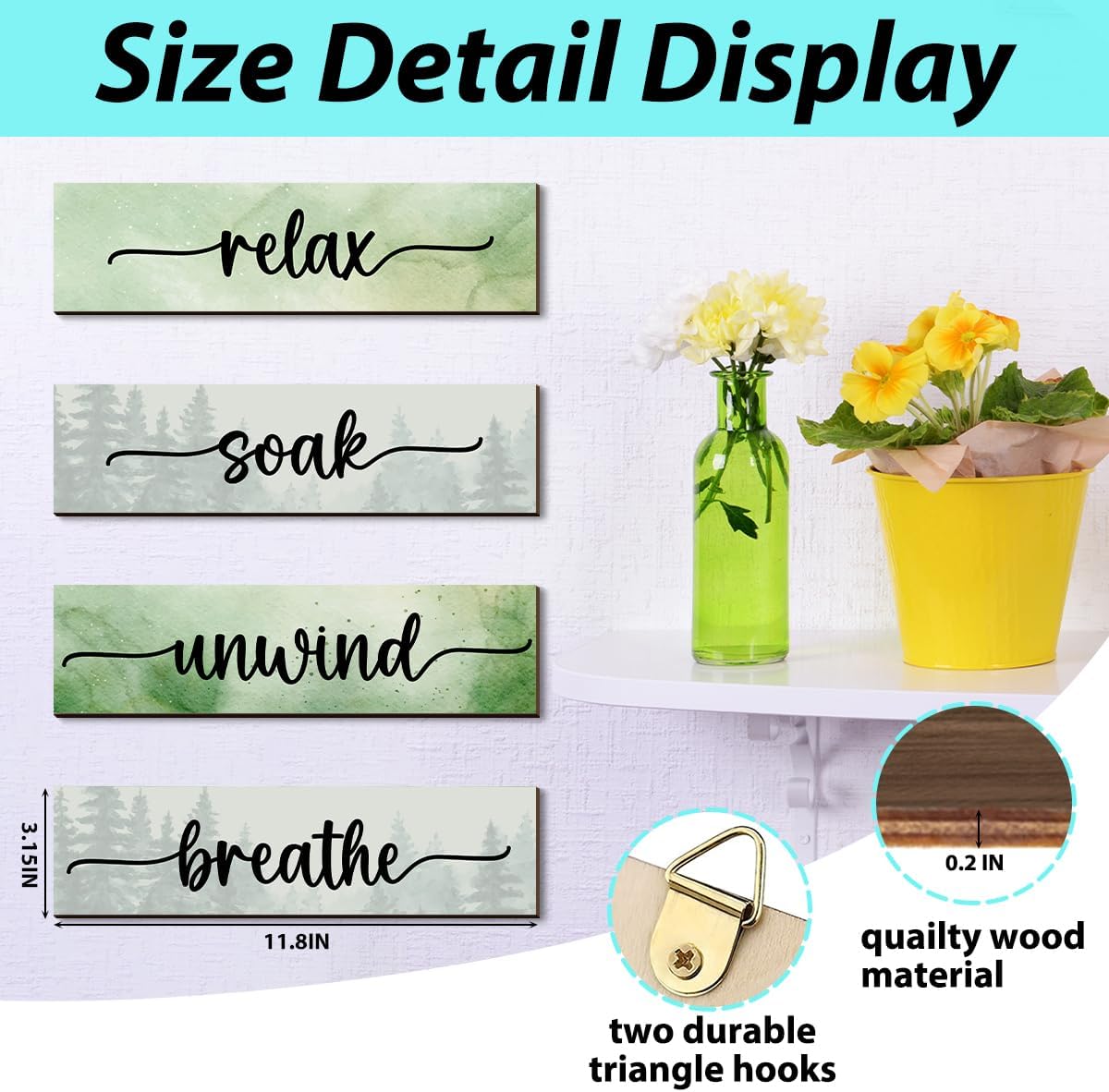4PCS Relax Soak Unwind Wooden Decor Sign