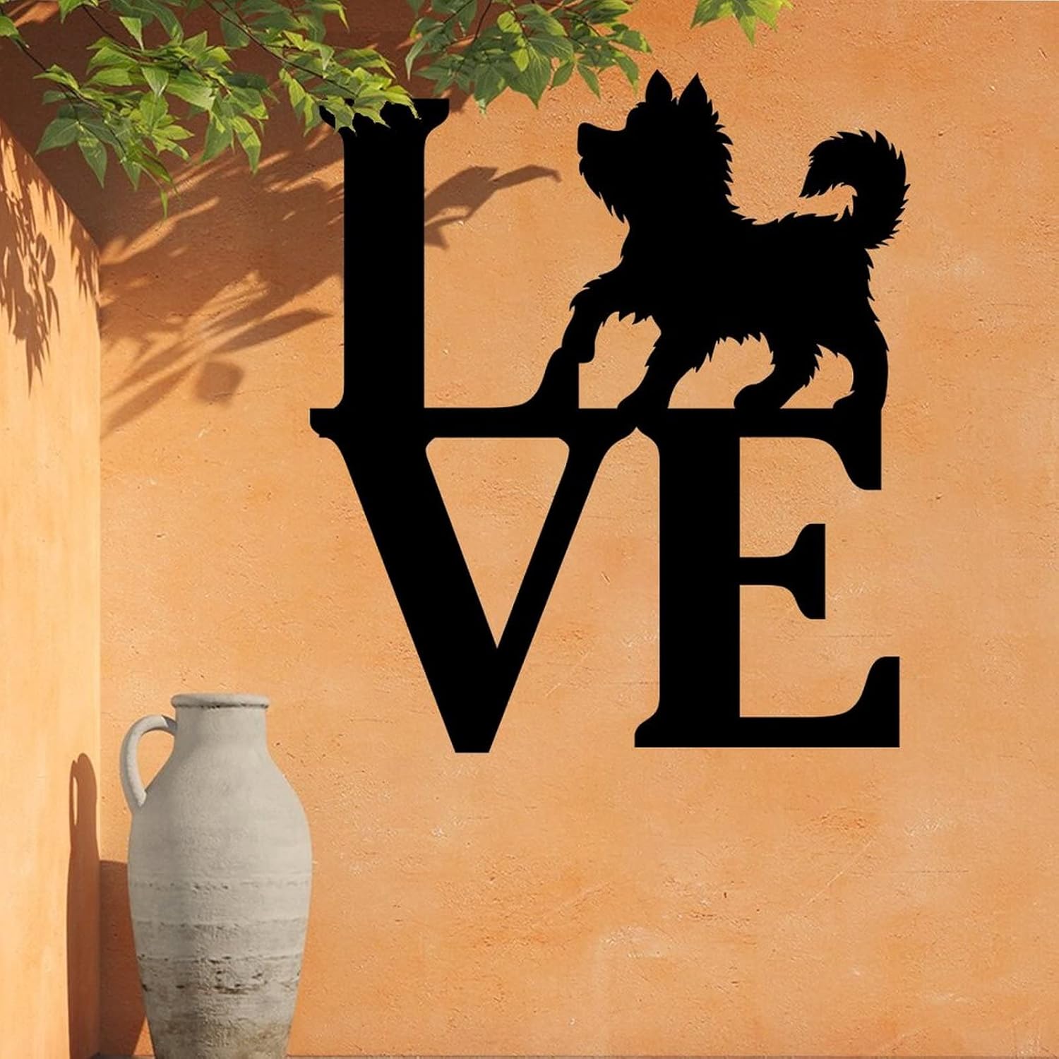 Love Metal Word with Dog Cutout Rustic Farmhouse Metal Sign Wall Art