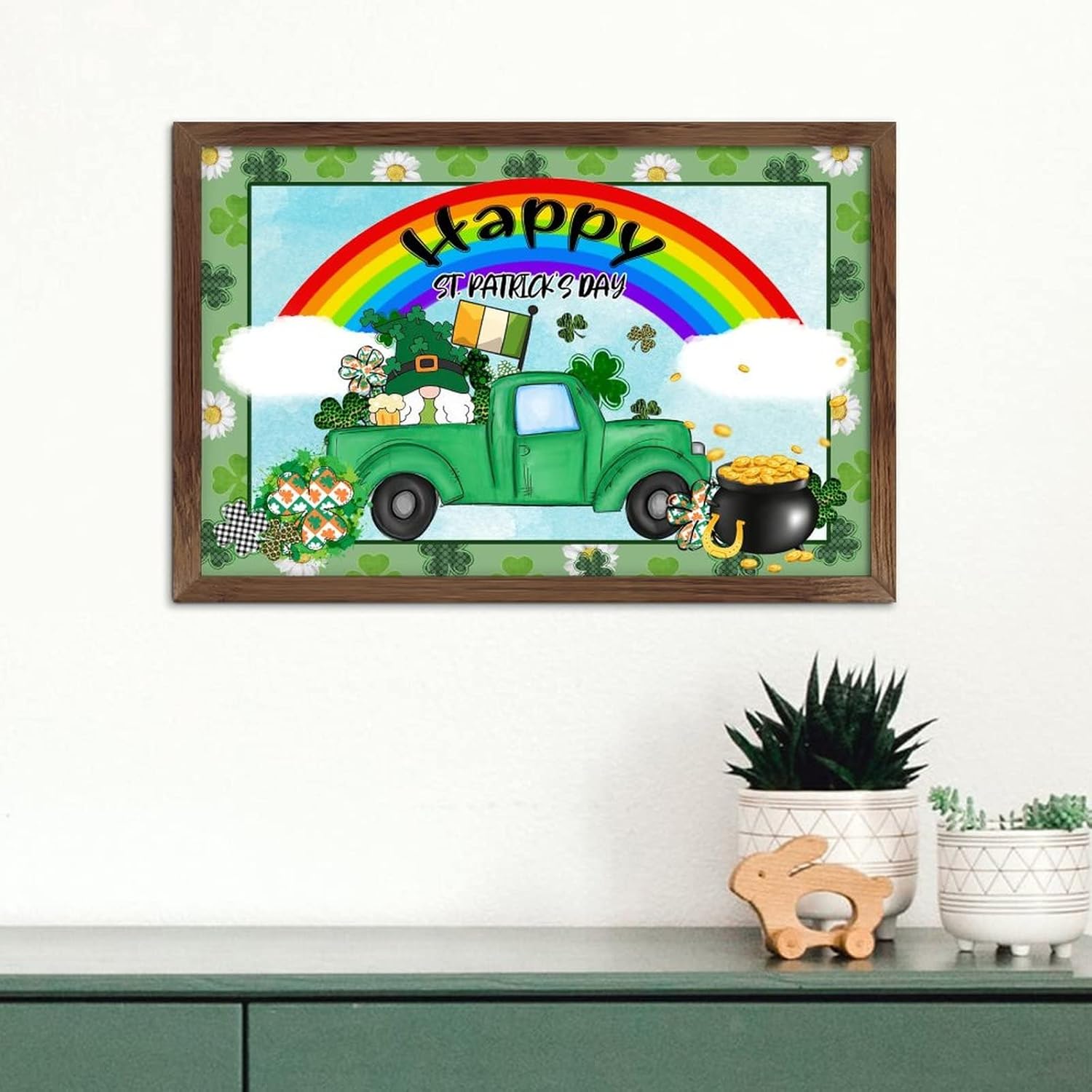 Personalized Wooden Wall Sign St Patricks Day Green Shamrock Decor