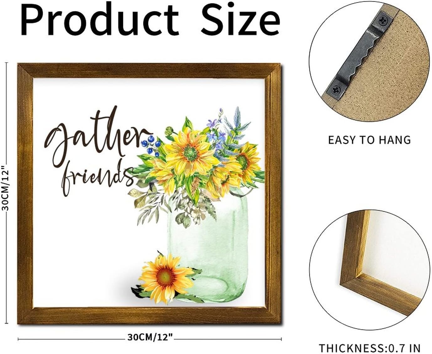 Gather Friends Framed Wood Sign 12x12 Inch 1