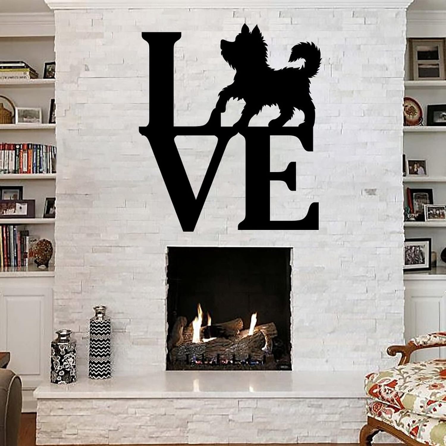 Love Metal Word with Dog Cutout Rustic Farmhouse Metal Sign Wall Art