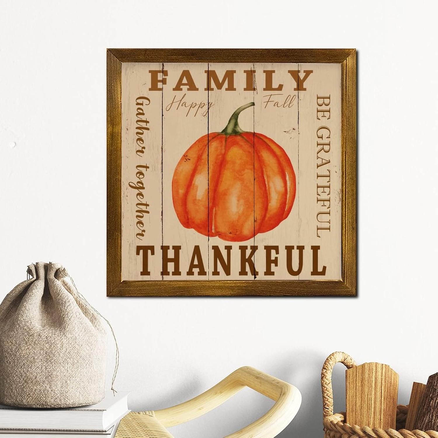 Grateful Family Gather Together Wooden Wall Sign 12x12 inch