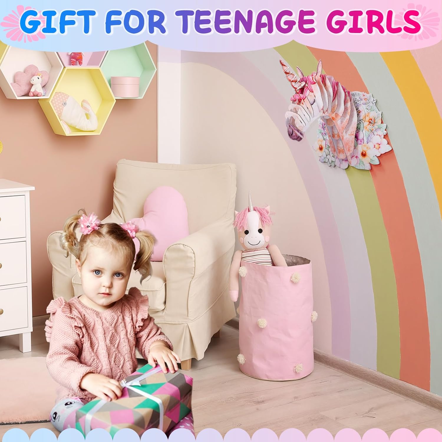 3D Glitter Unicorn Wall Art with LED Lights