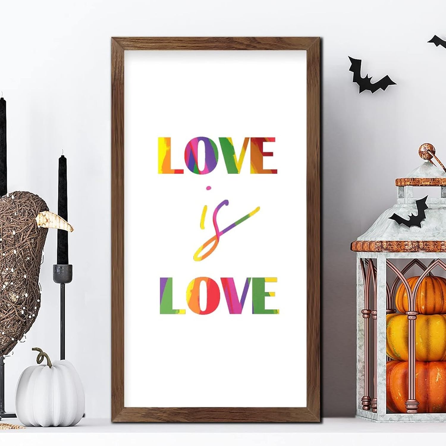 LGBT Pride Wood Framed Sign Love is Love 22x12 In 1
