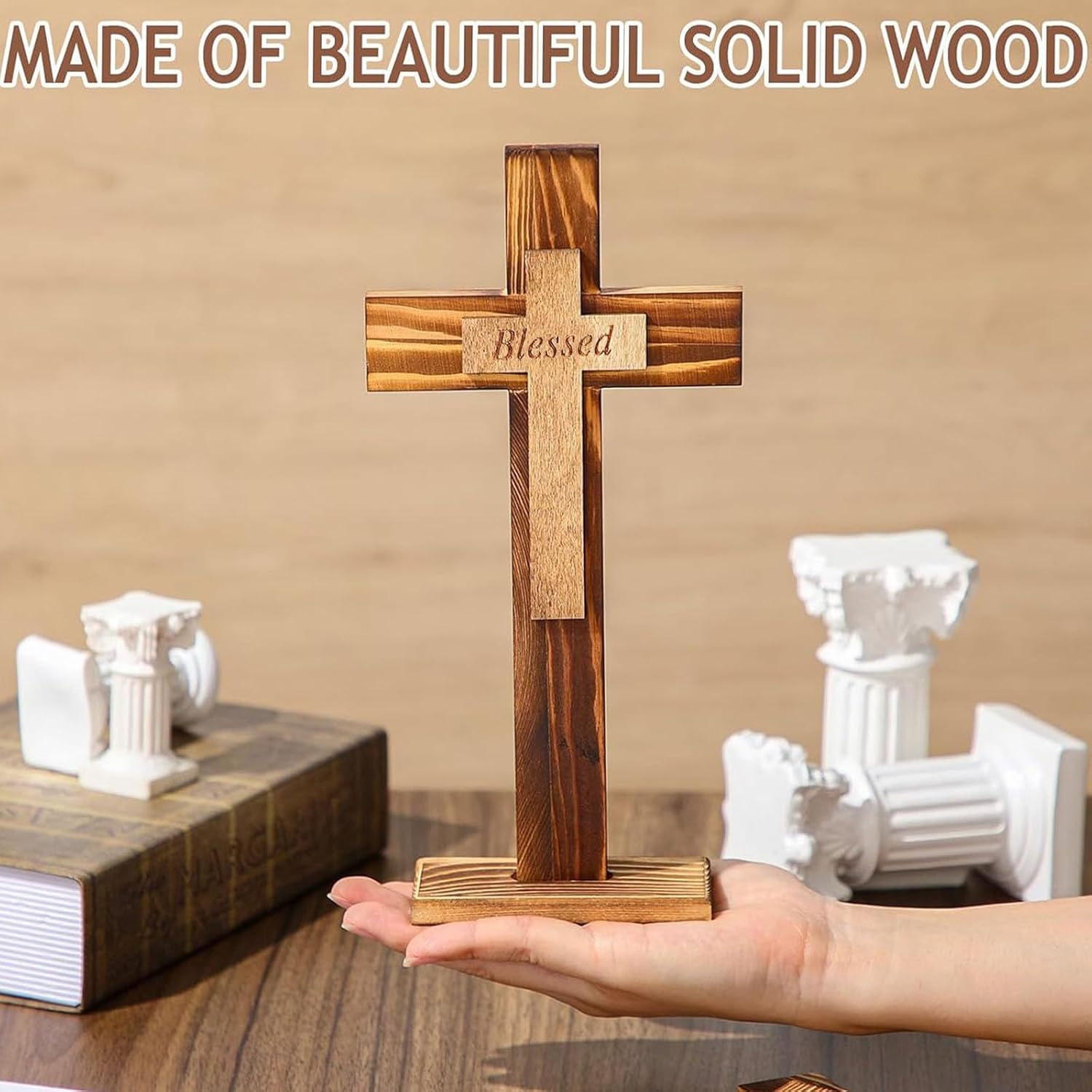 Wooden Standing Cross for Home and Church Decor