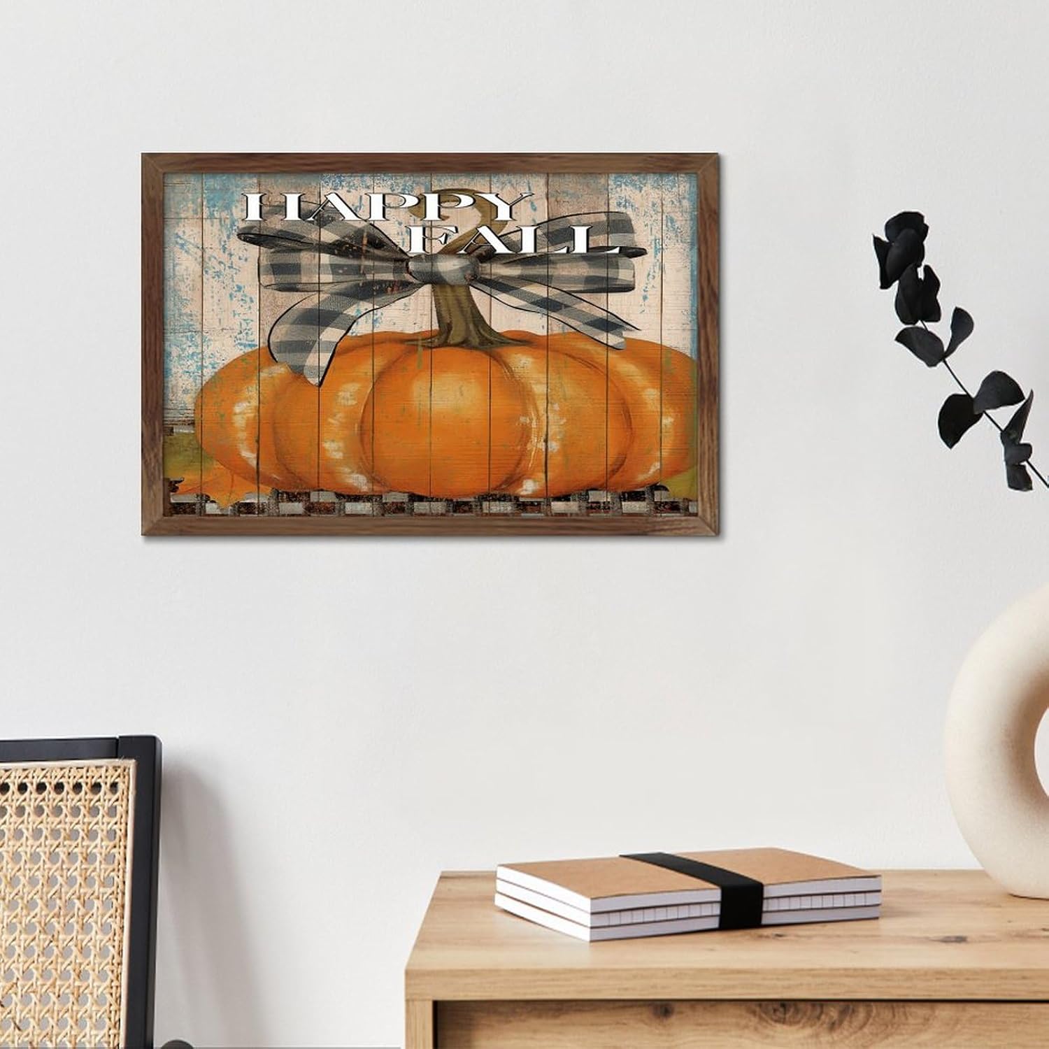 Rustic Wood Framed Wall Art Sign Happy Fall Decor