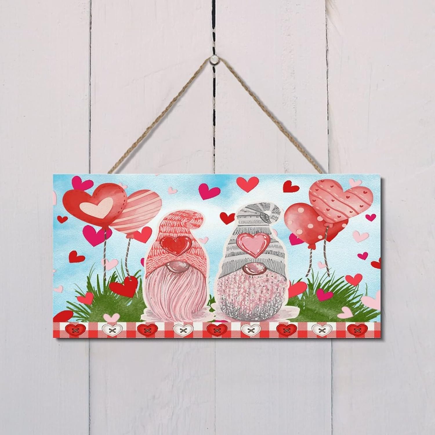 Valentines Day Gnomes with Love Heart Wooden Sign