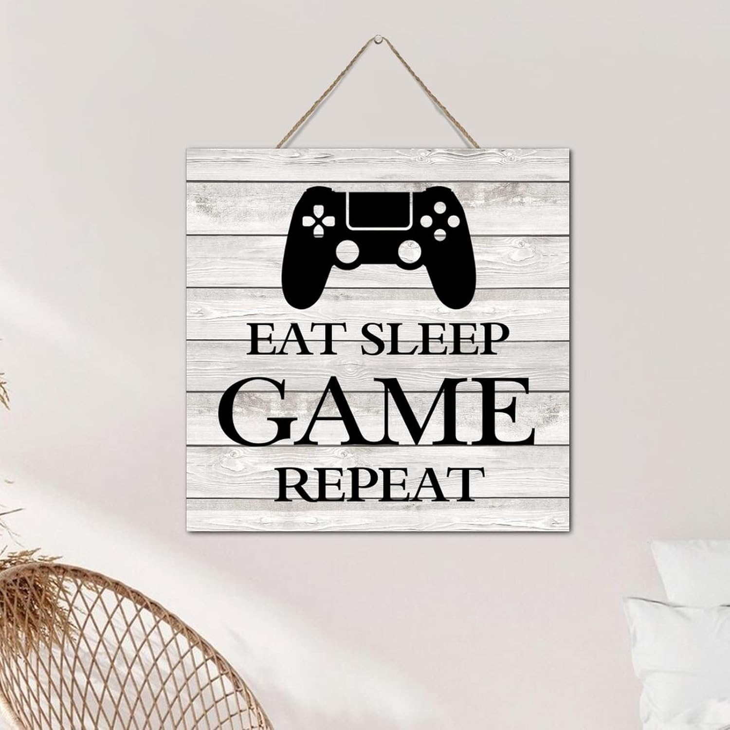 Hanging Signs Eat Sleep Game Repeat Wooden Wall Art