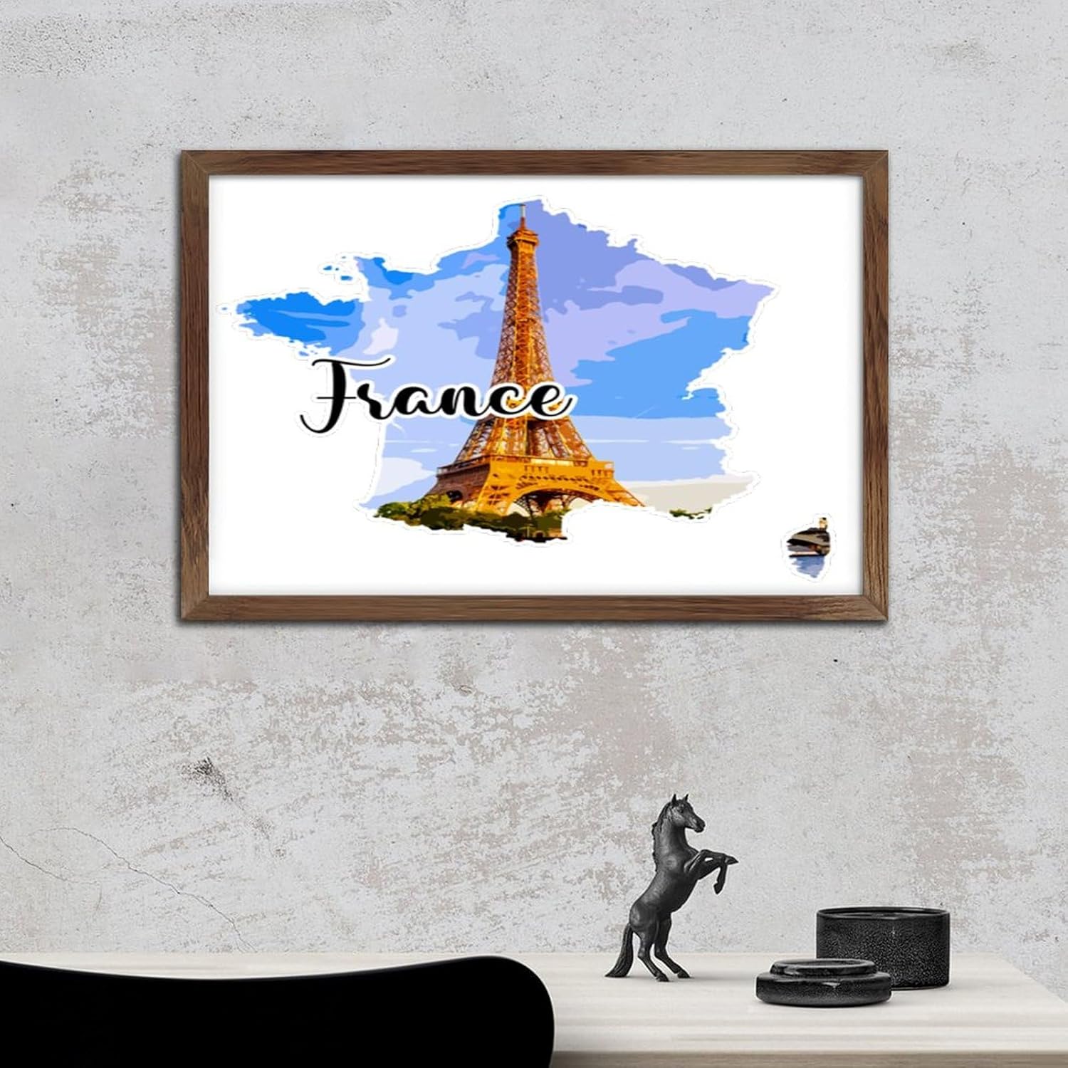 France Framed Wood Sign Plaque Wall Art Decor