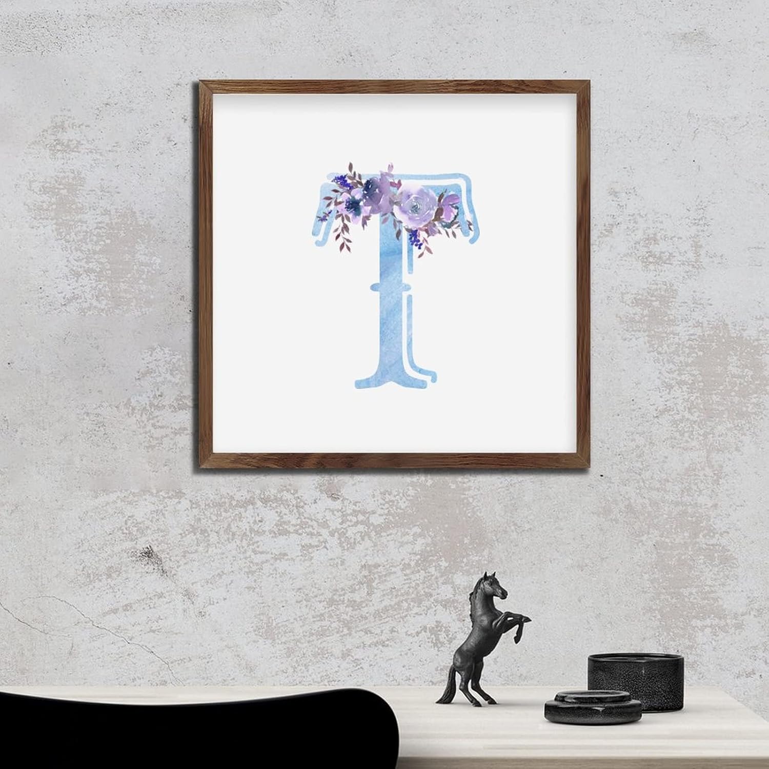 Inspirational Framed Wall Art Sign with Initial Letter T