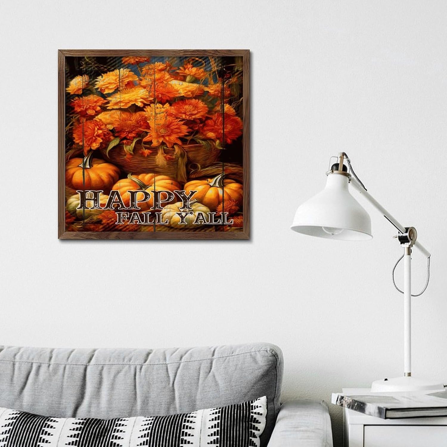 Happy Fall Yall Framed Wall Art Sign 12x12in