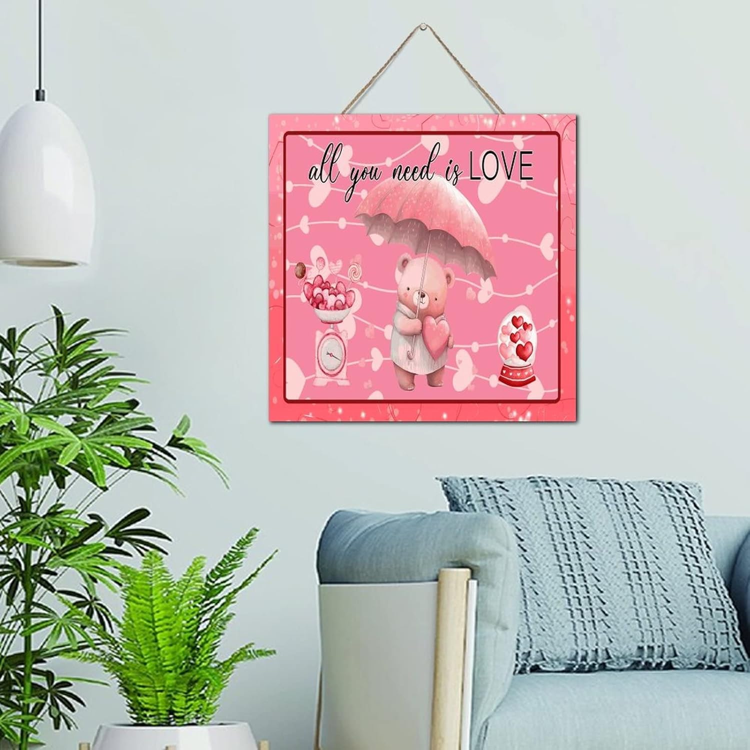 Valentines Bear Heart Wall Art Decor Sign 12x12 Inch