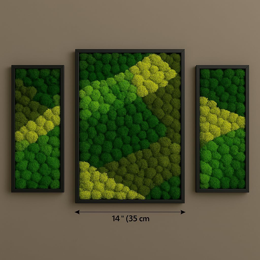 Lagom Green Wall Art Moss Set of 3 Black Frame