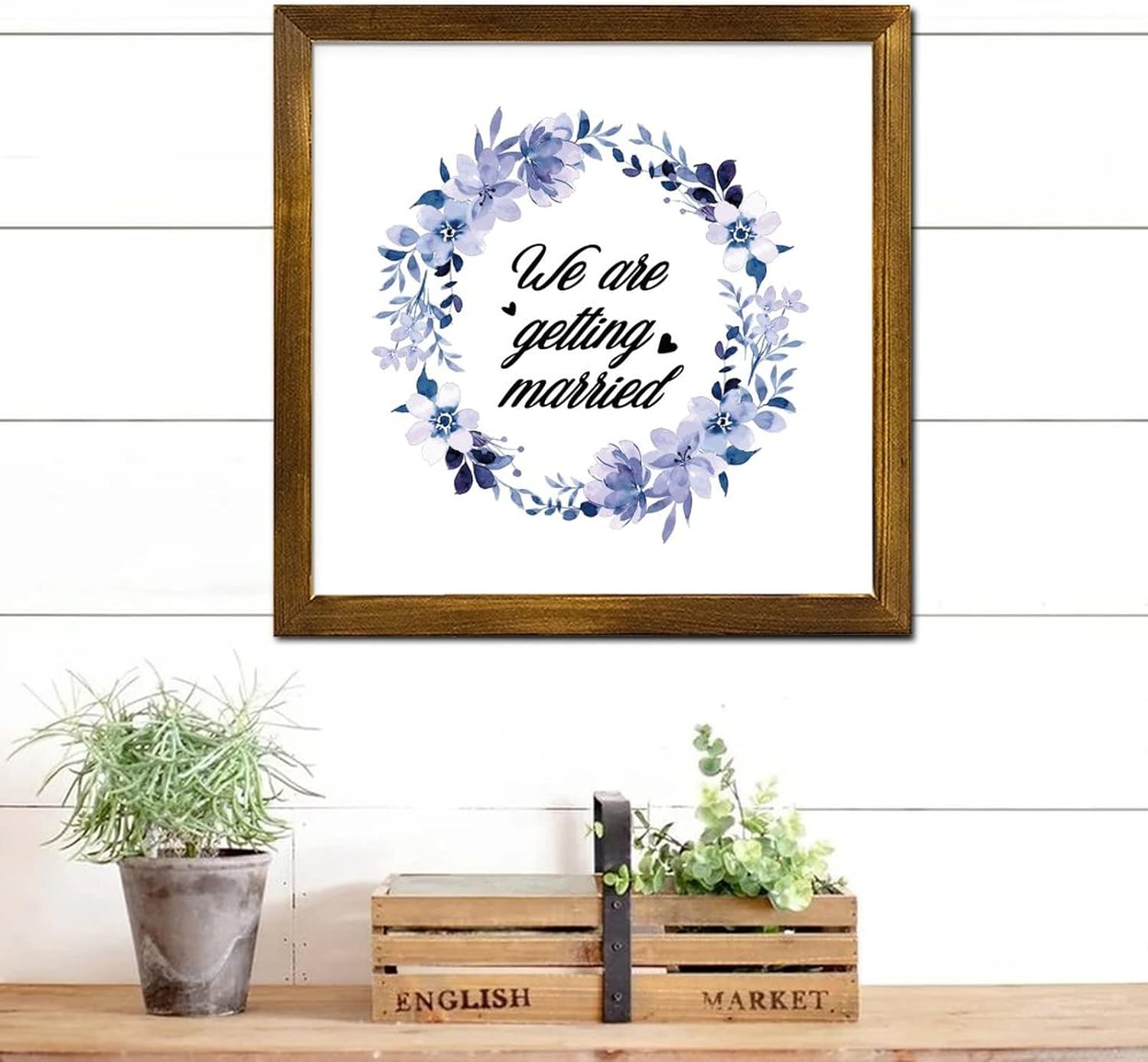 Farmhouse Rustic Wood Frame Wedding Sign Decor 12x12 Inch