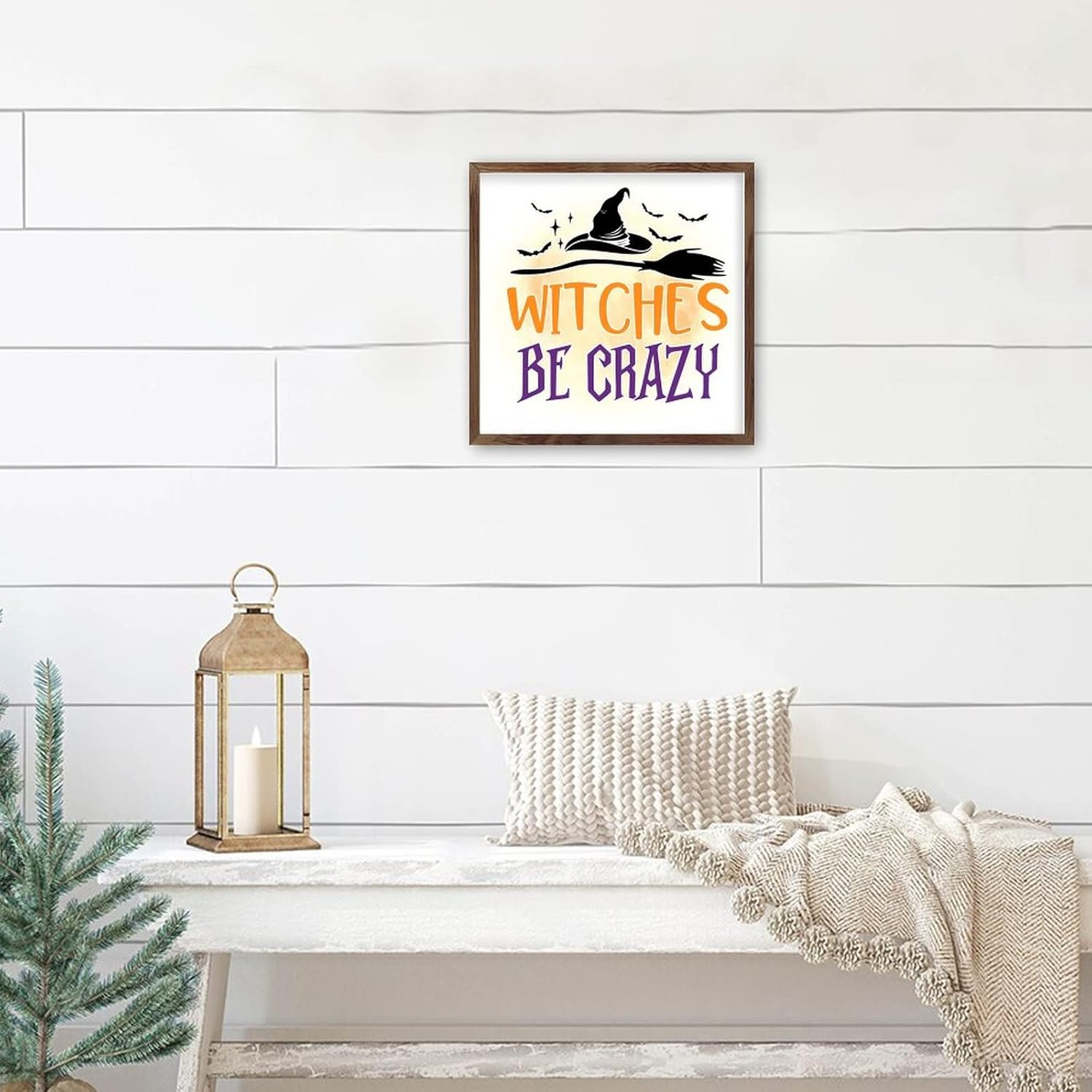 Witches Be Crazy Wooden Plaque with Frame 7x7 Inch Wall Art