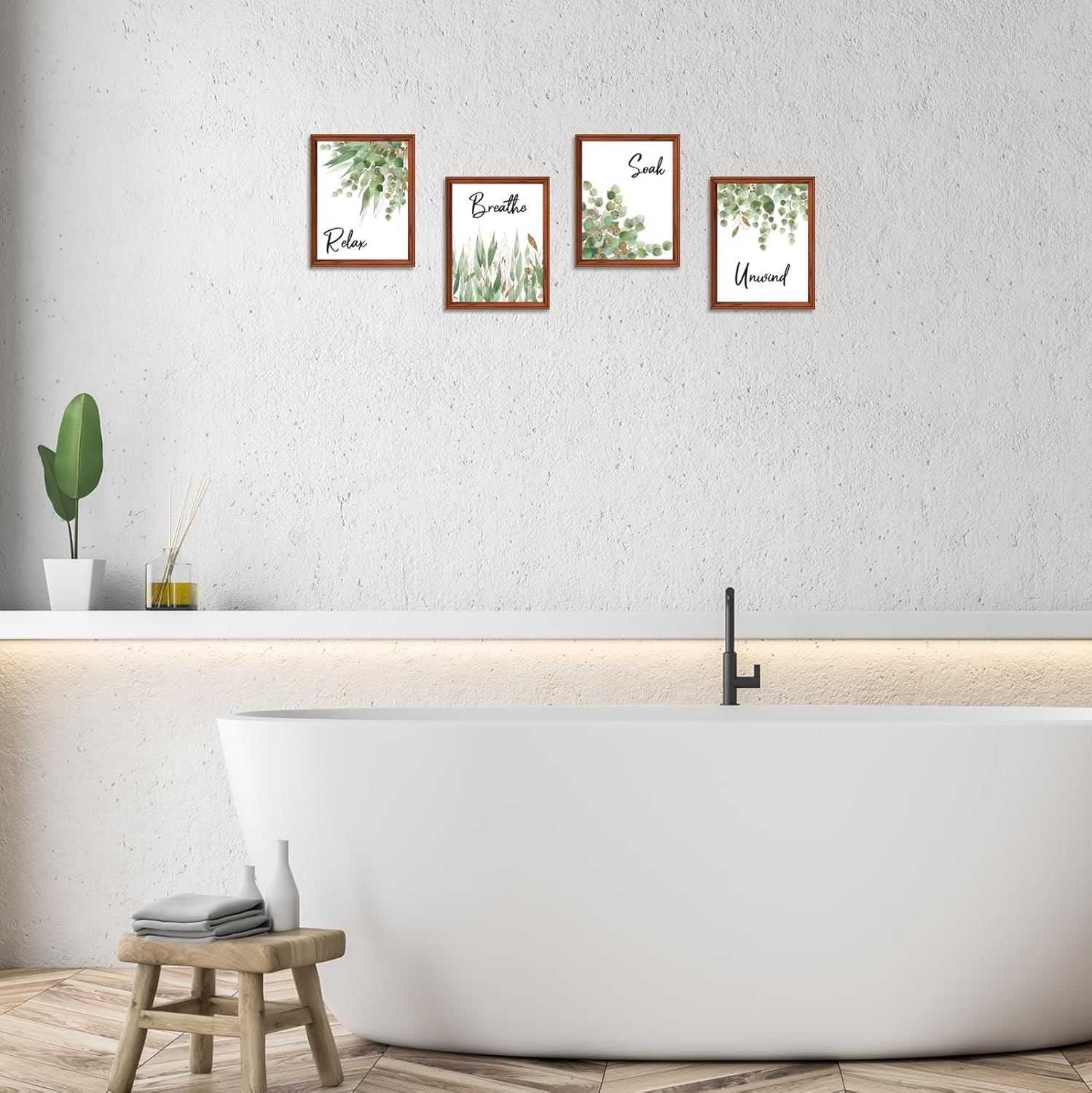 4 Piece Bathroom Wall Decor Boho Leaf Print Wooden Signs