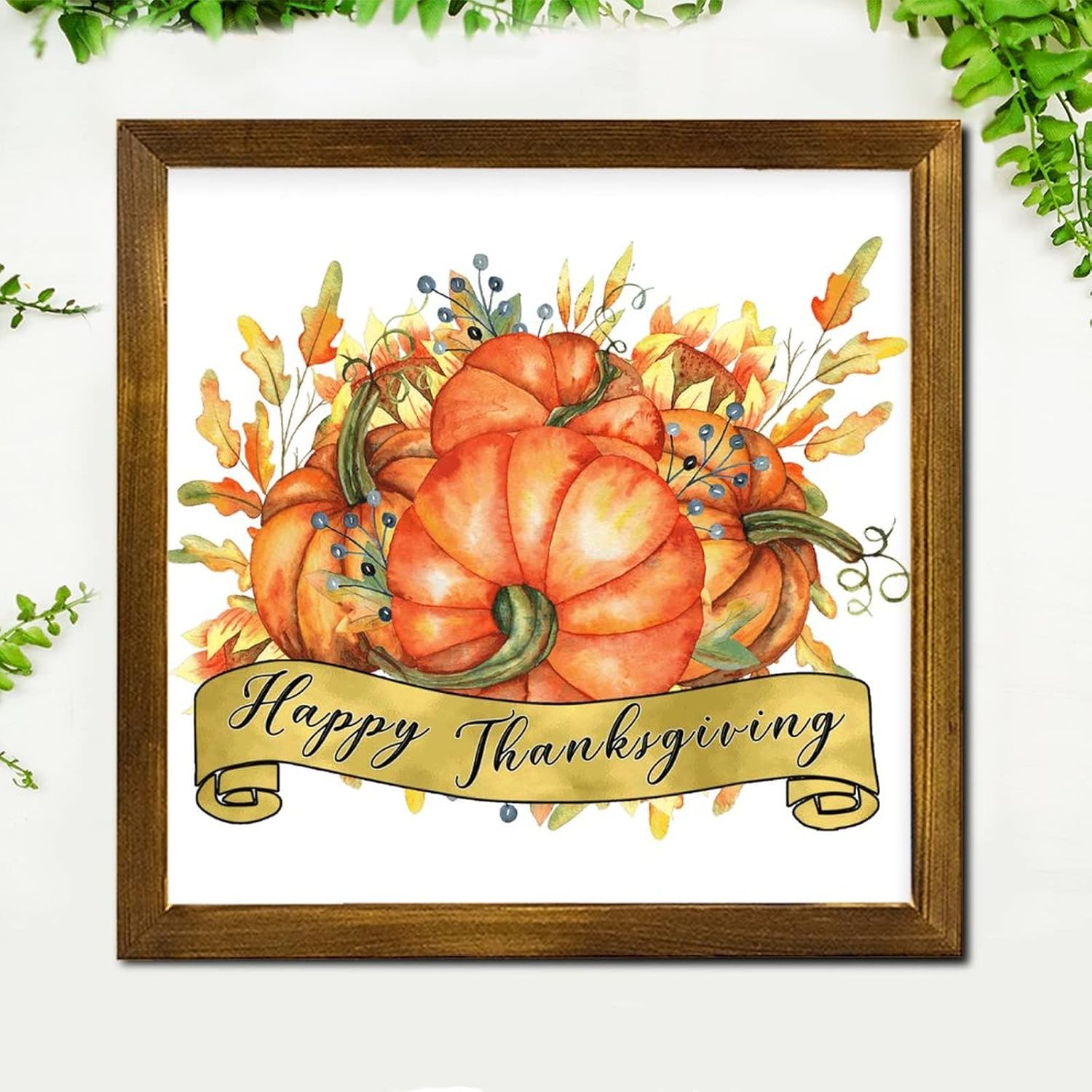 Happy Thanksgiving Framed Wooden Wall Art Sign 12x12