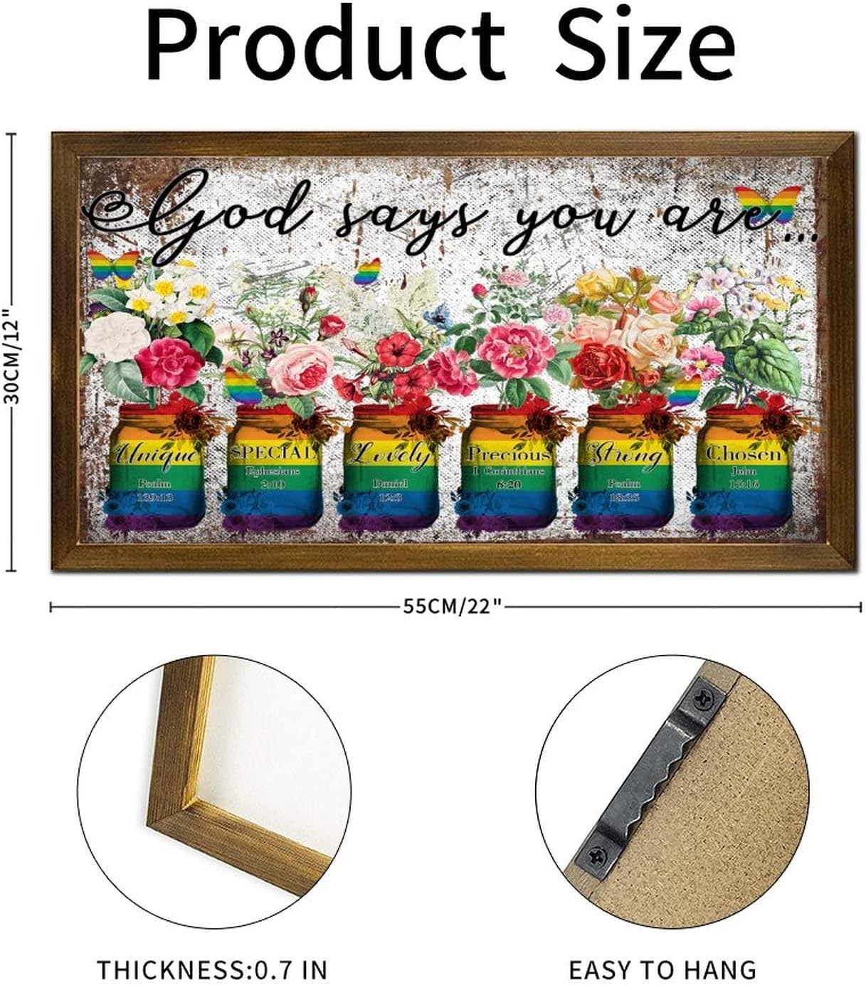 LGBTQ Inspirational Framed Wood Wall Sign 12x22 In