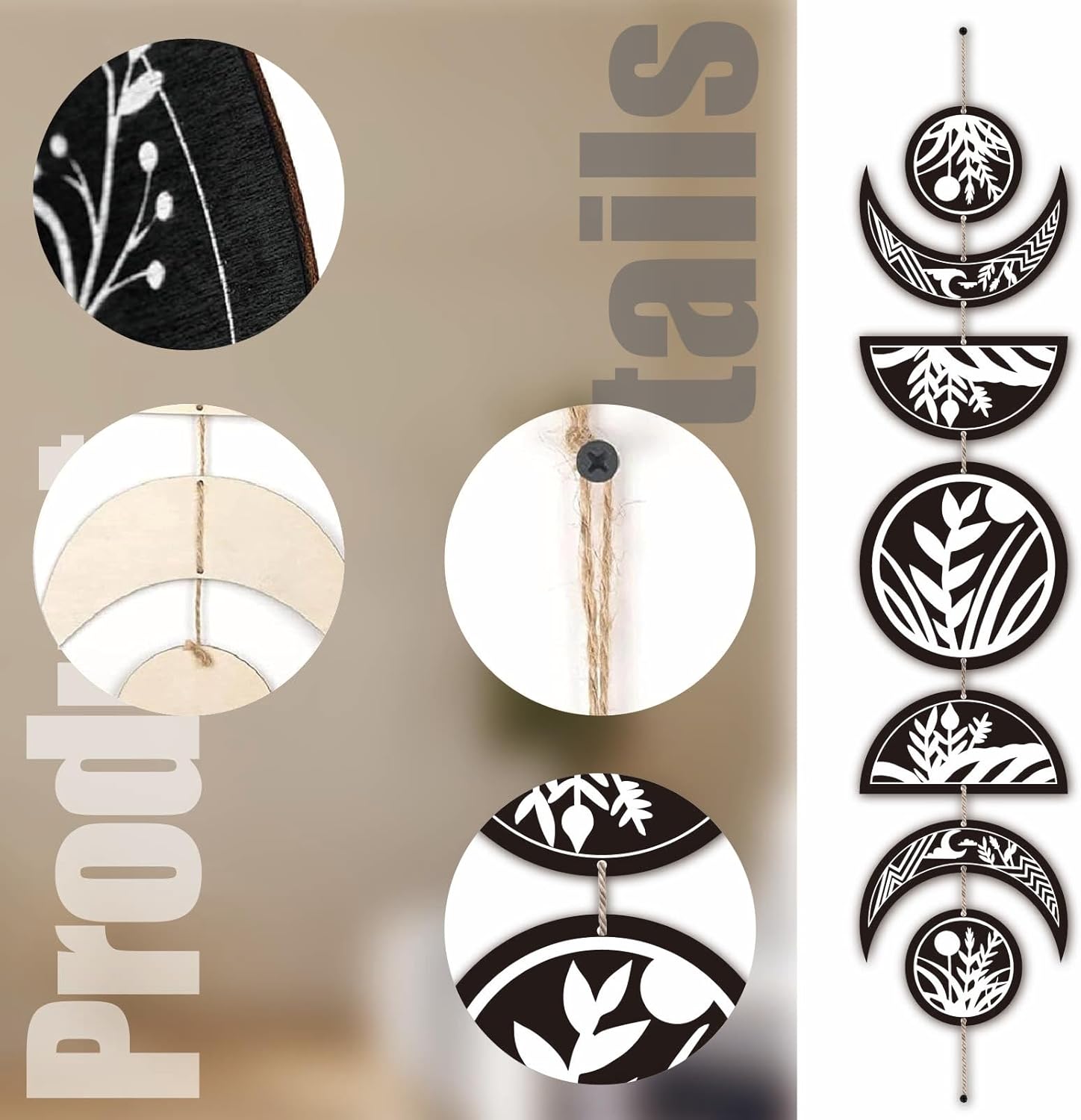7Pcs Moon Phase Wall Decor Boho Wood Art