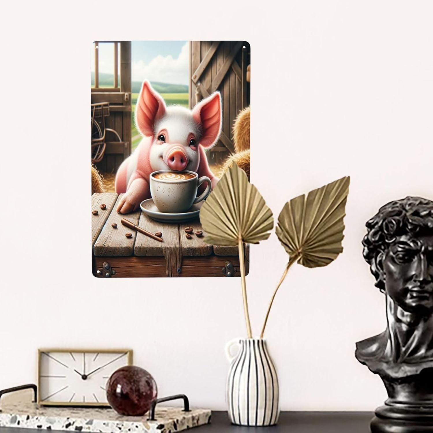Farmhouse Pig Coffee Time Tin Sign Wall Art Decor