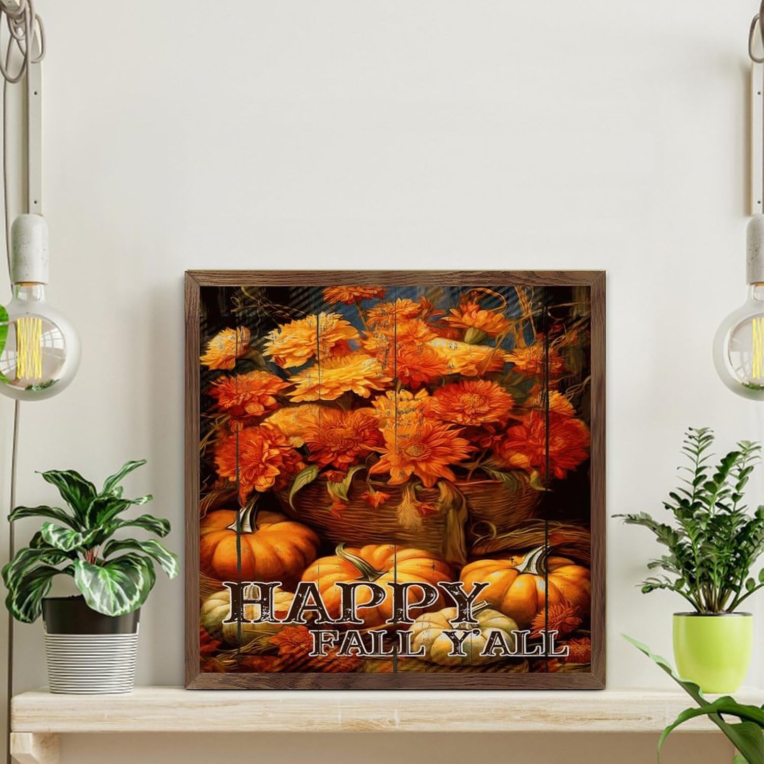 Happy Fall Yall Framed Wall Art Sign 12x12in