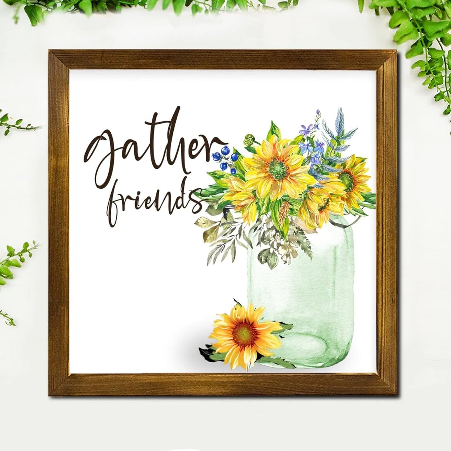 Gather Friends Framed Wood Sign 12x12 Inch 1
