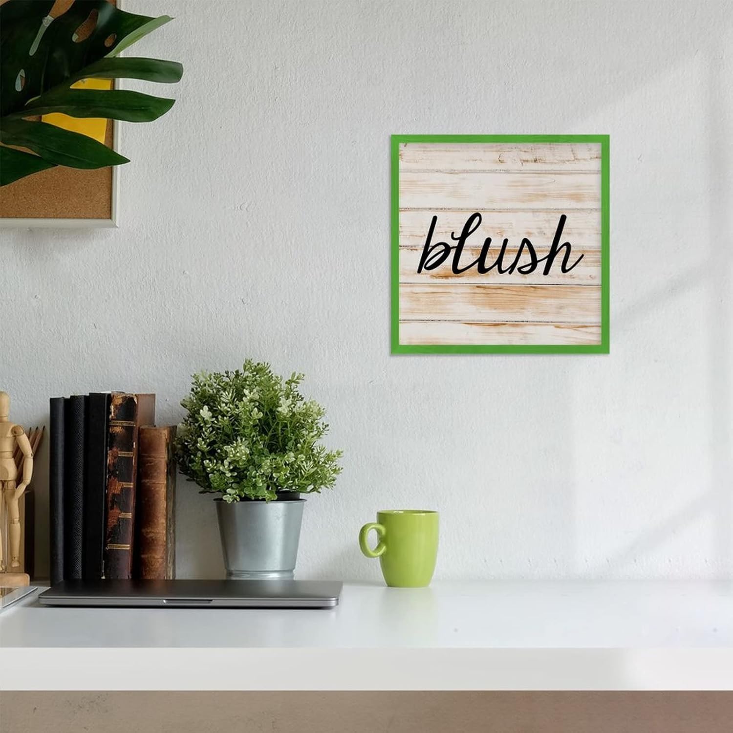 Farmhouse Wall Decor Sign 12x12 Rustic Wood Frame Light Green